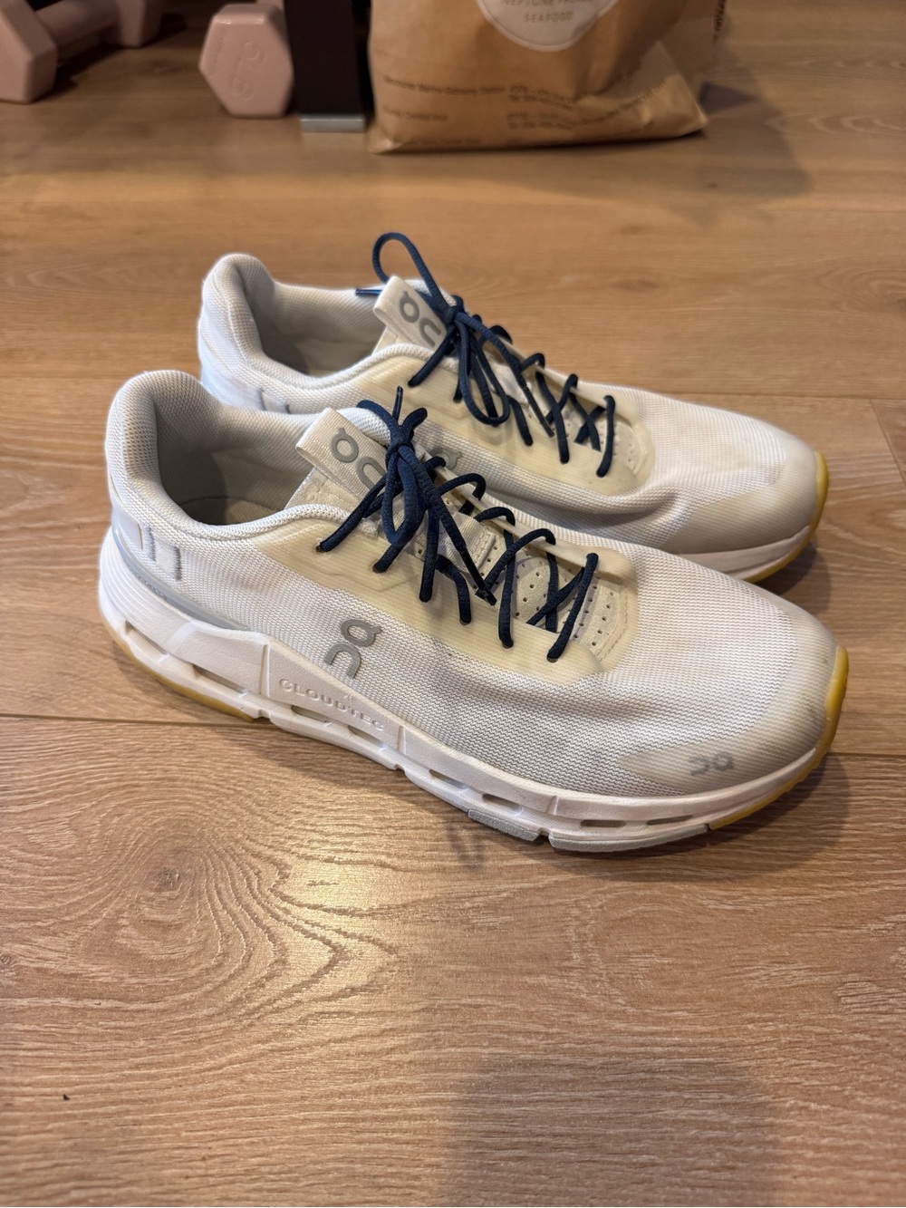 On Running Cloudnova Form 2 White womens Running Shoes with Navy Laces